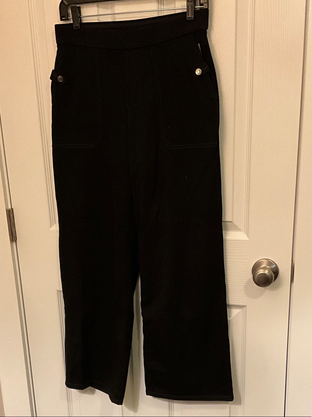 Christian Siriano Black Wide-Leg Knit Trousers with Pocket Buttons